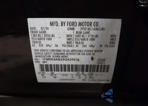 2025 Ford Explorer Police Interceptor from USA, damaged, VIN 1FM5K8AB2SGA35210